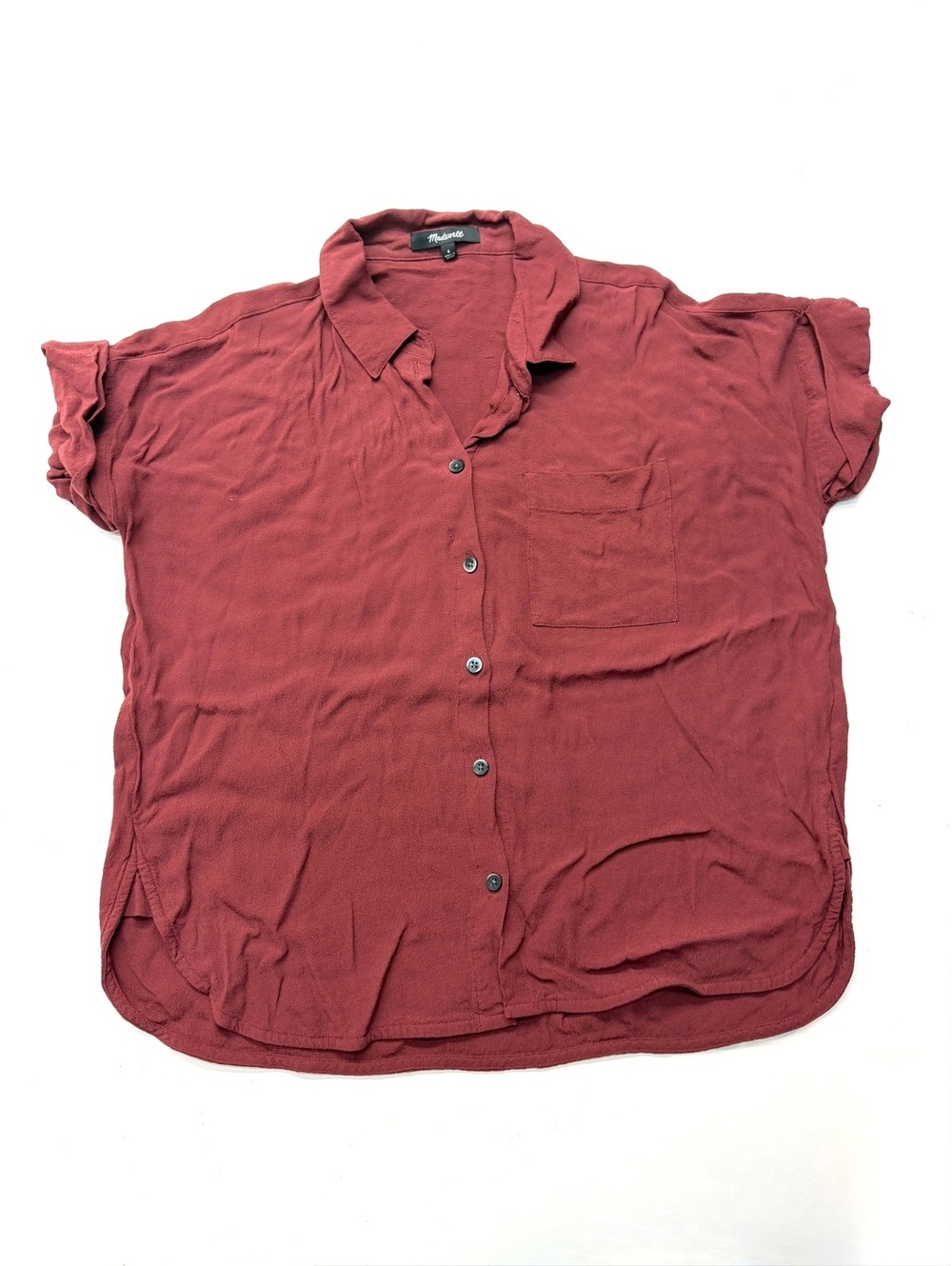 Madewell Daily Drapey Dusty Burgundy Red Short Sleeve Button Up Shirt Size Small